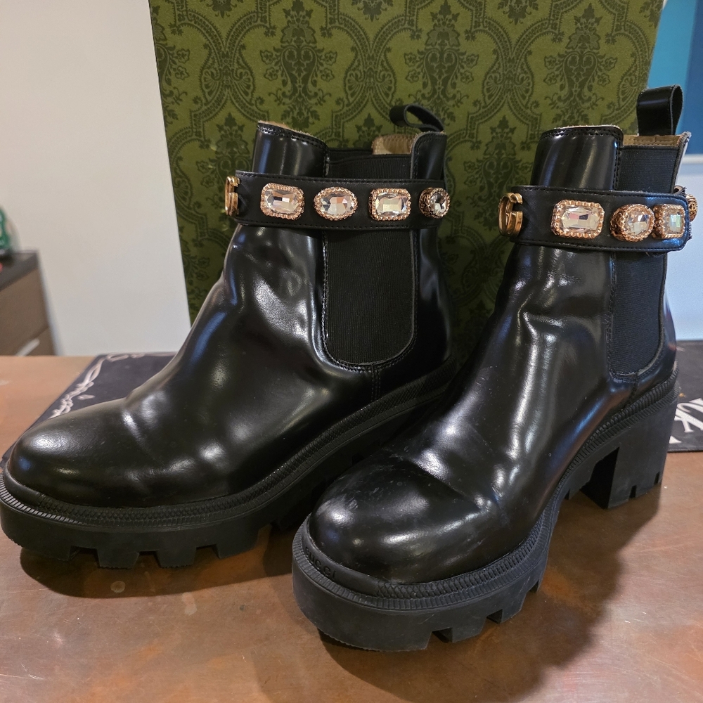 Black and Gold Gucci Leather Boots